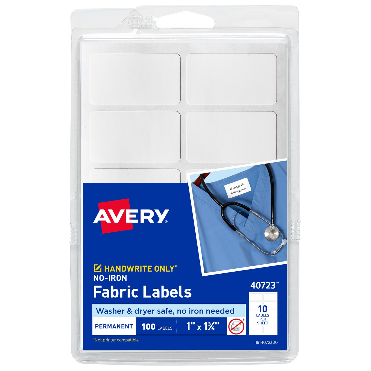 Avery No-Iron Fabric Labels, 1" x 1-3/4", Washer and Dryer-Safe Waterproof Labels, Non-Printable, 100 Blank Labels Total (40723)